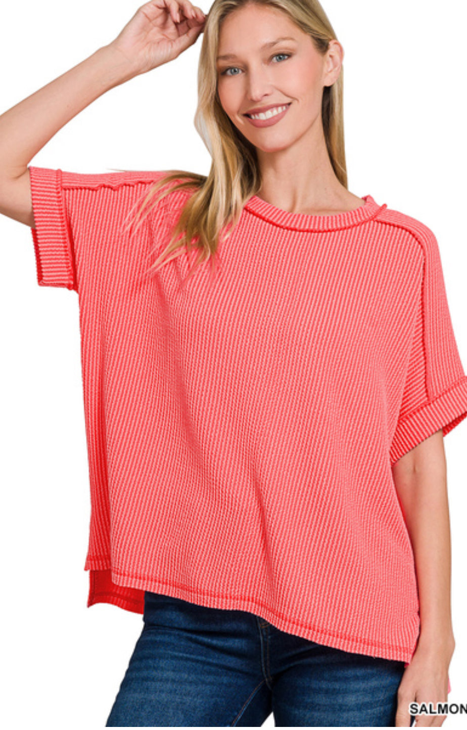 CORDED RIB CUFF SLEEVE RAW EDGE TOP