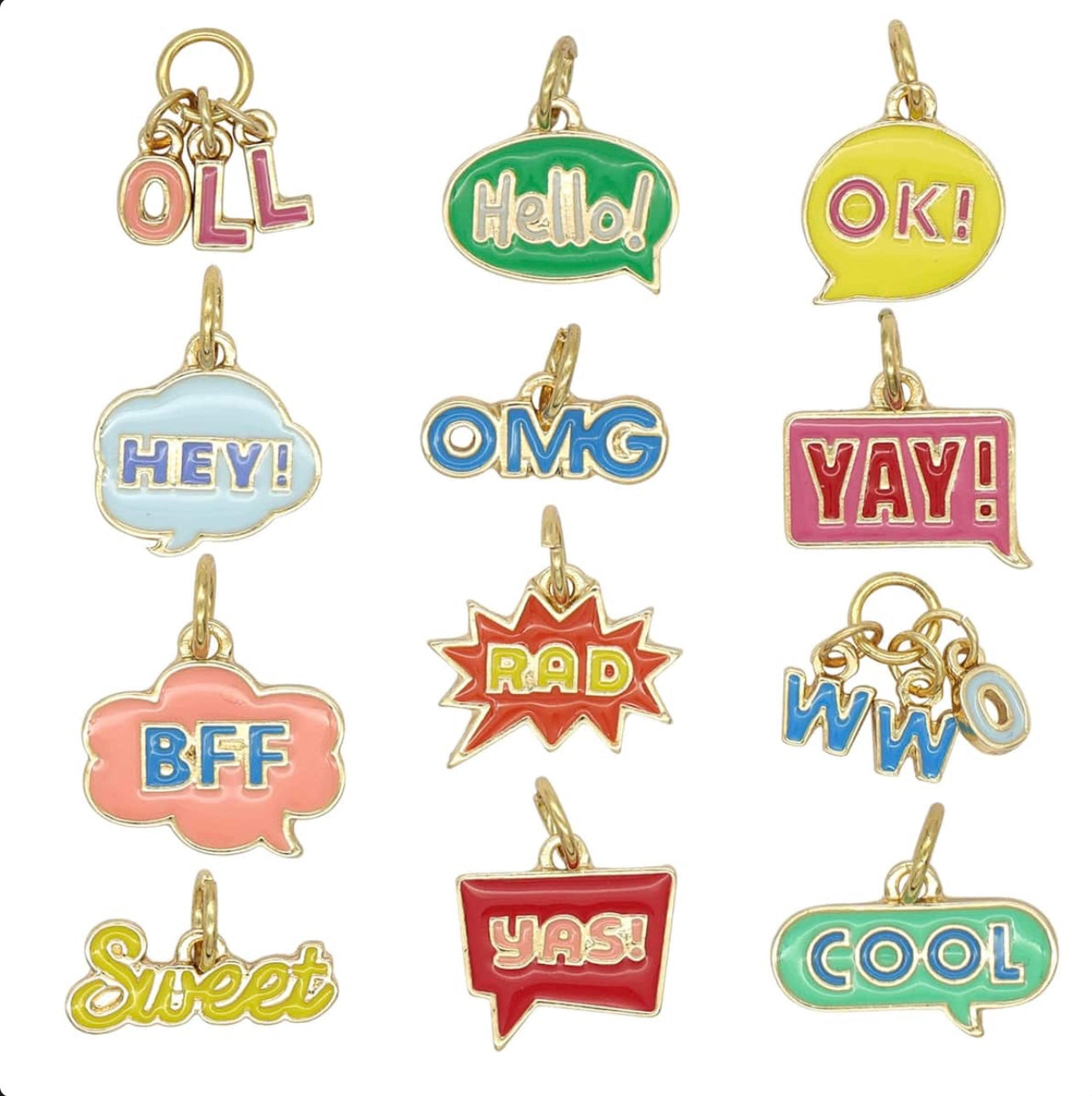 TCB Gold Word Bubbles Charms Asst