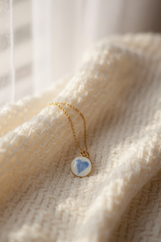 TCB Blue Heart Circle Charm