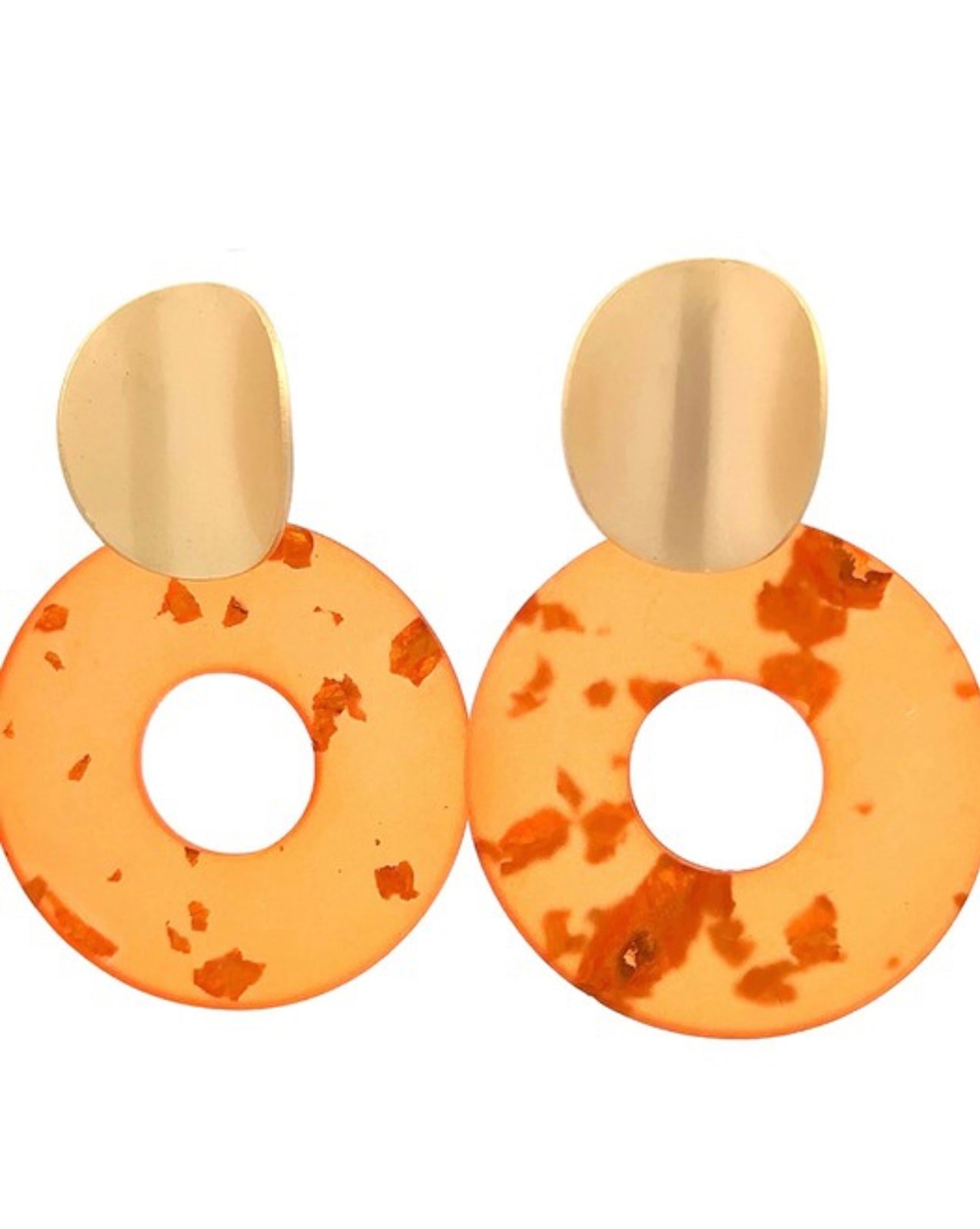 Orange and Gold Circle Earrings