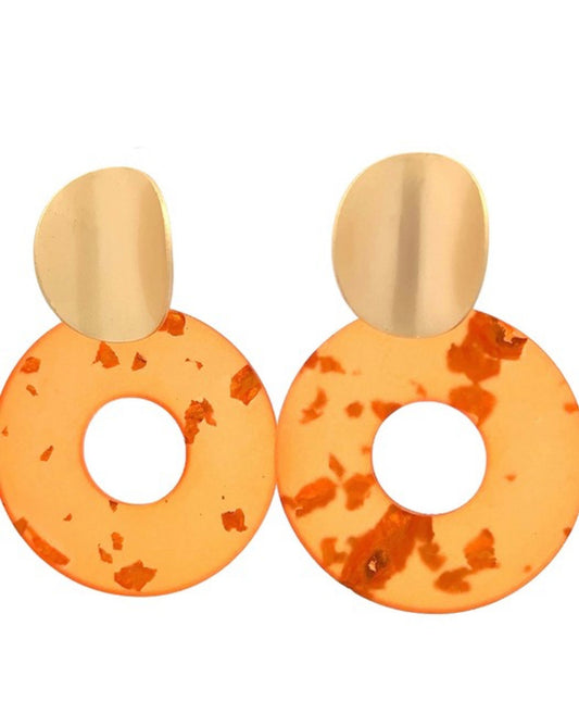 Orange and Gold Circle Earrings