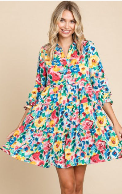 Floral Print Long Sleeve Poet Dress