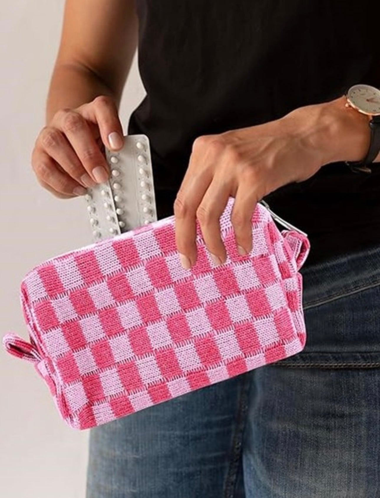 Checkered Make Up Bag