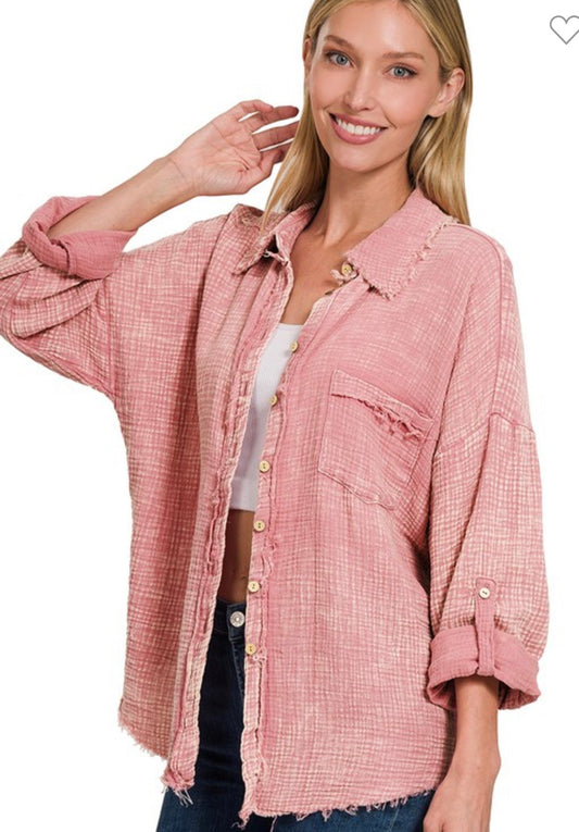 Washed Double Gauze Button Up
