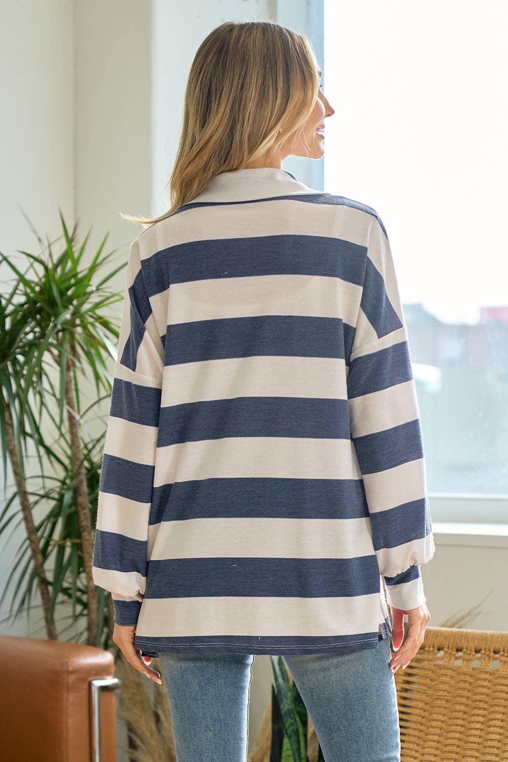 French Terry Navy Stripe Shacket