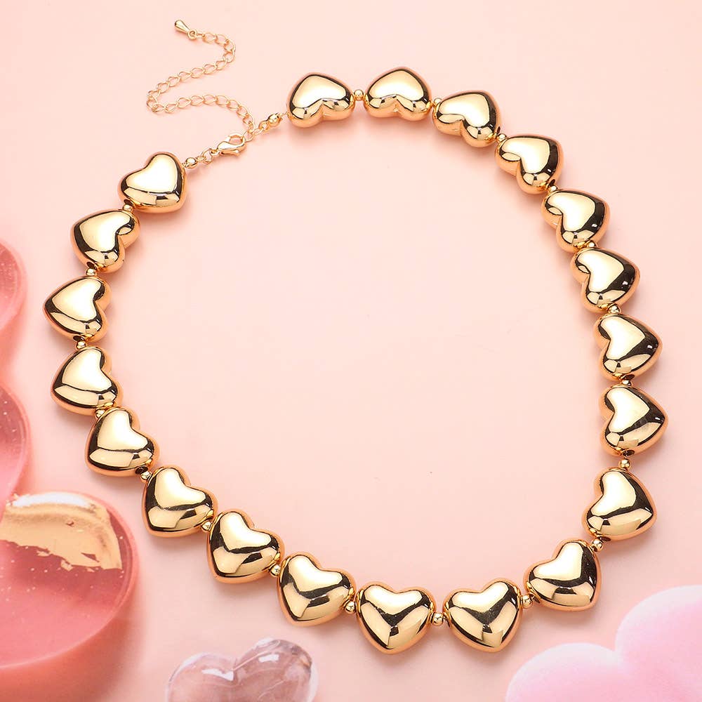 Metal Heart Link Necklace
: Gold