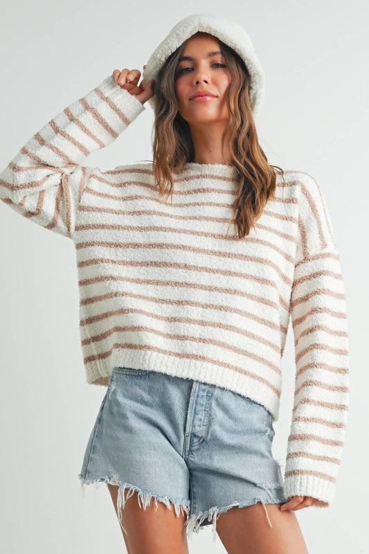 Ivory/Taupe Striped Knit Sweater