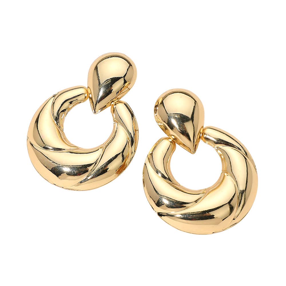 Metal Twisted Ring Drop Statement Earrings