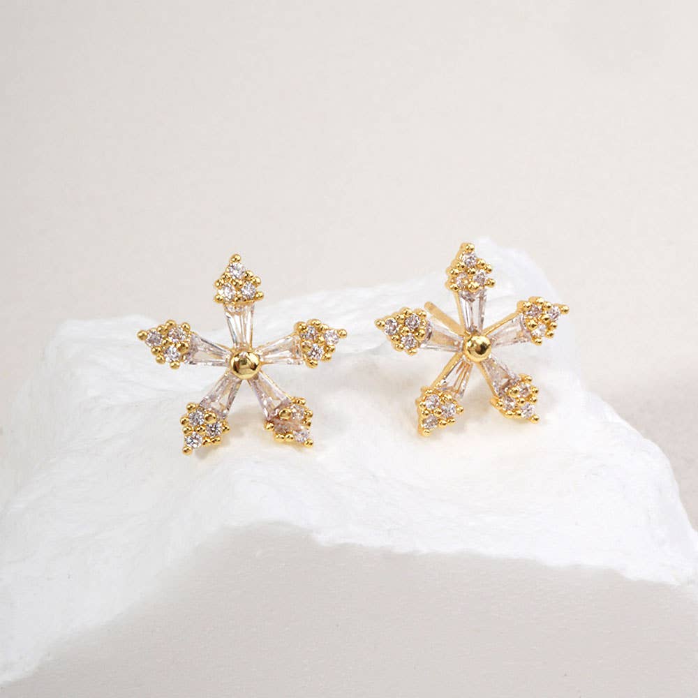 14K Gold Dipped Snowflake CZ Stud Earrings