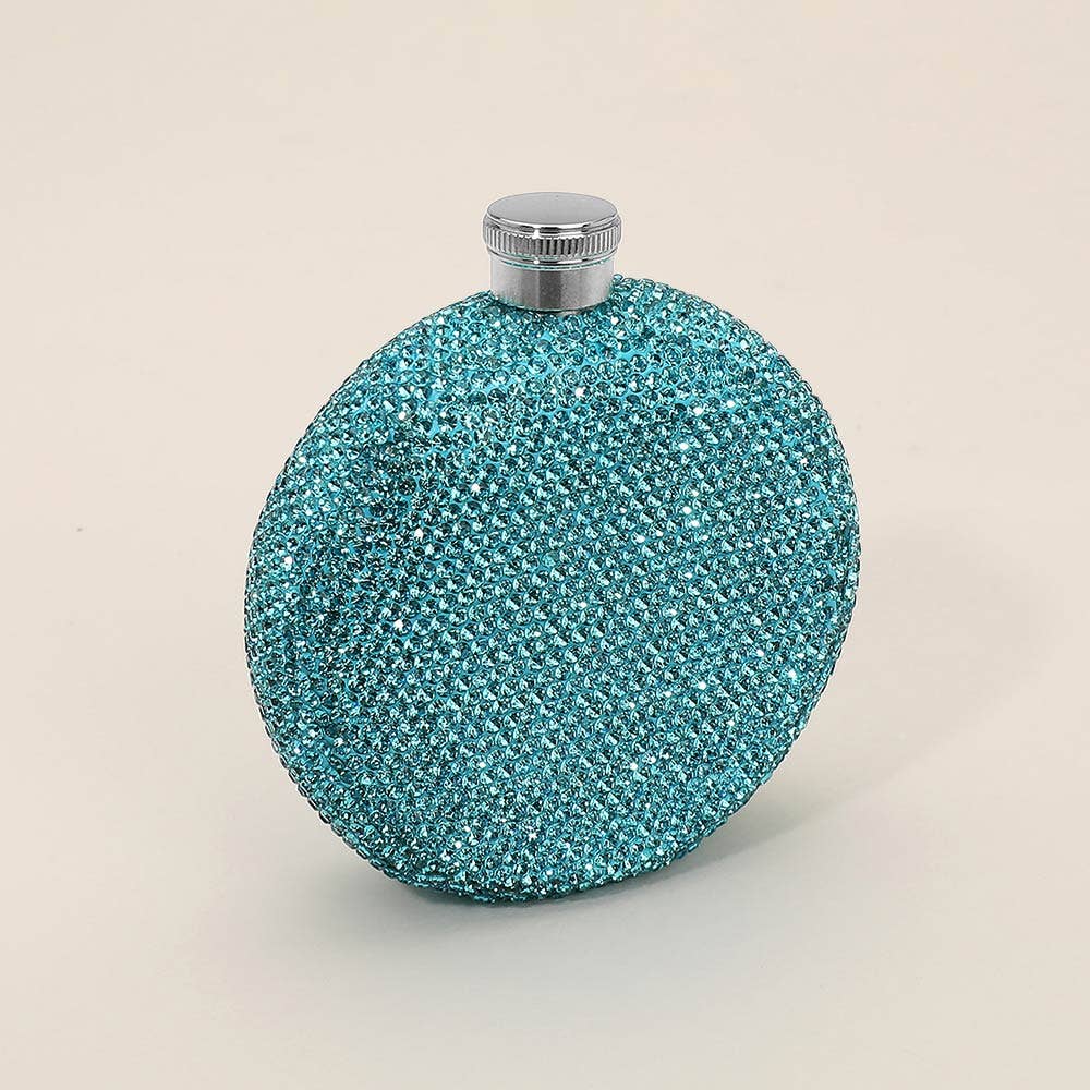 5oz Bling Studded Stainless Steel Round Flask: Clear