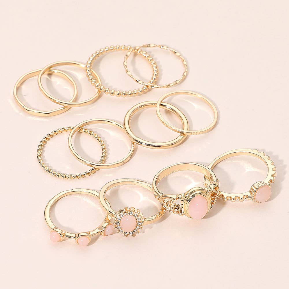 12PCS - Assorted Stacking Ring Set: Gold,Ivory