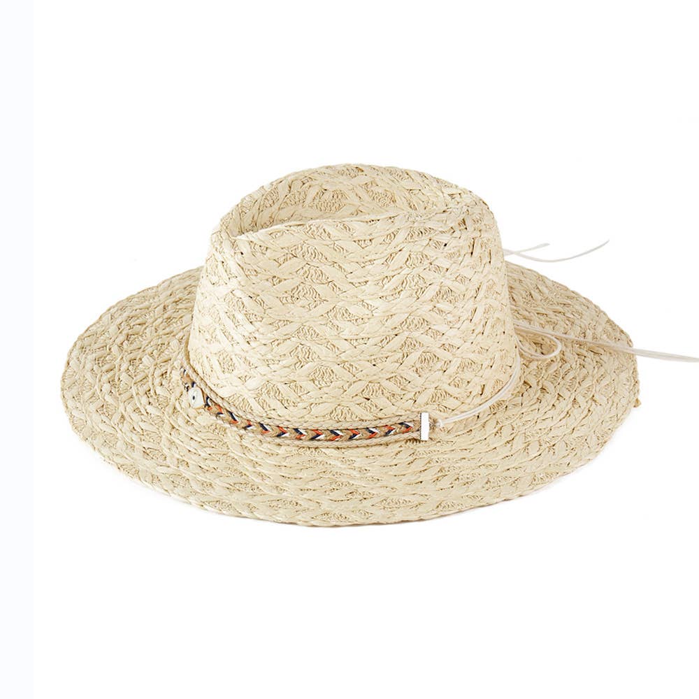 Straw Sun Hat with Straw Braided Evil Eye