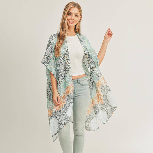 Floral Leaf Patterned Kimono