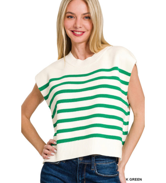 OVERSIZED CREW NECK STRIPE SWEATED VEST