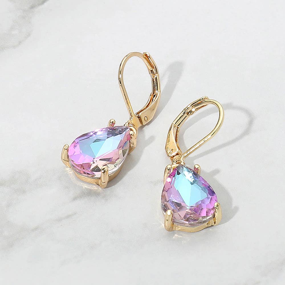 Teardrop Glass Stone Drop Dangle Earrings: Black