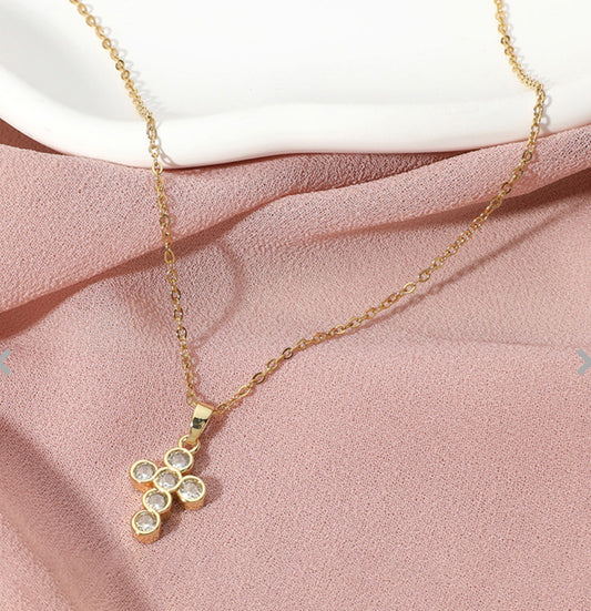 Stainless Steel Stone Cross Pendant Necklace