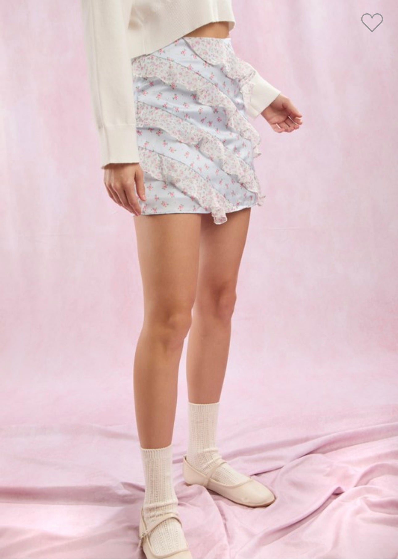 Floral Printed Satin Ruffle Detail Mini Skirt
