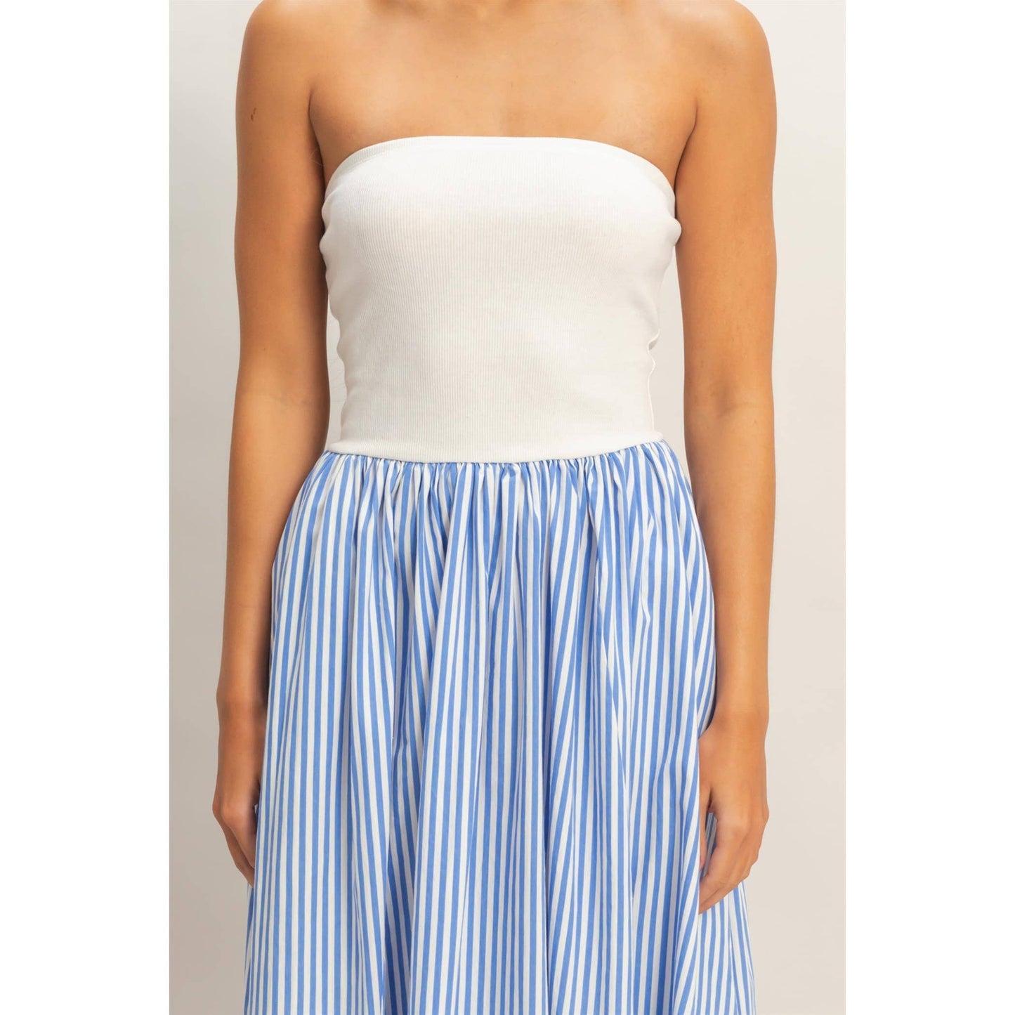 Striped Strapless Flowy Midi Dress