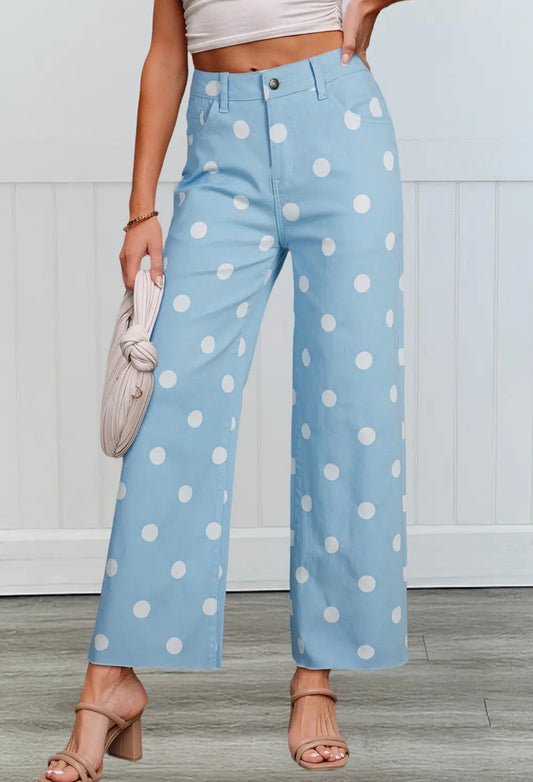 MDB Collection Polka Dot Frayed Edge High Waist Jeans