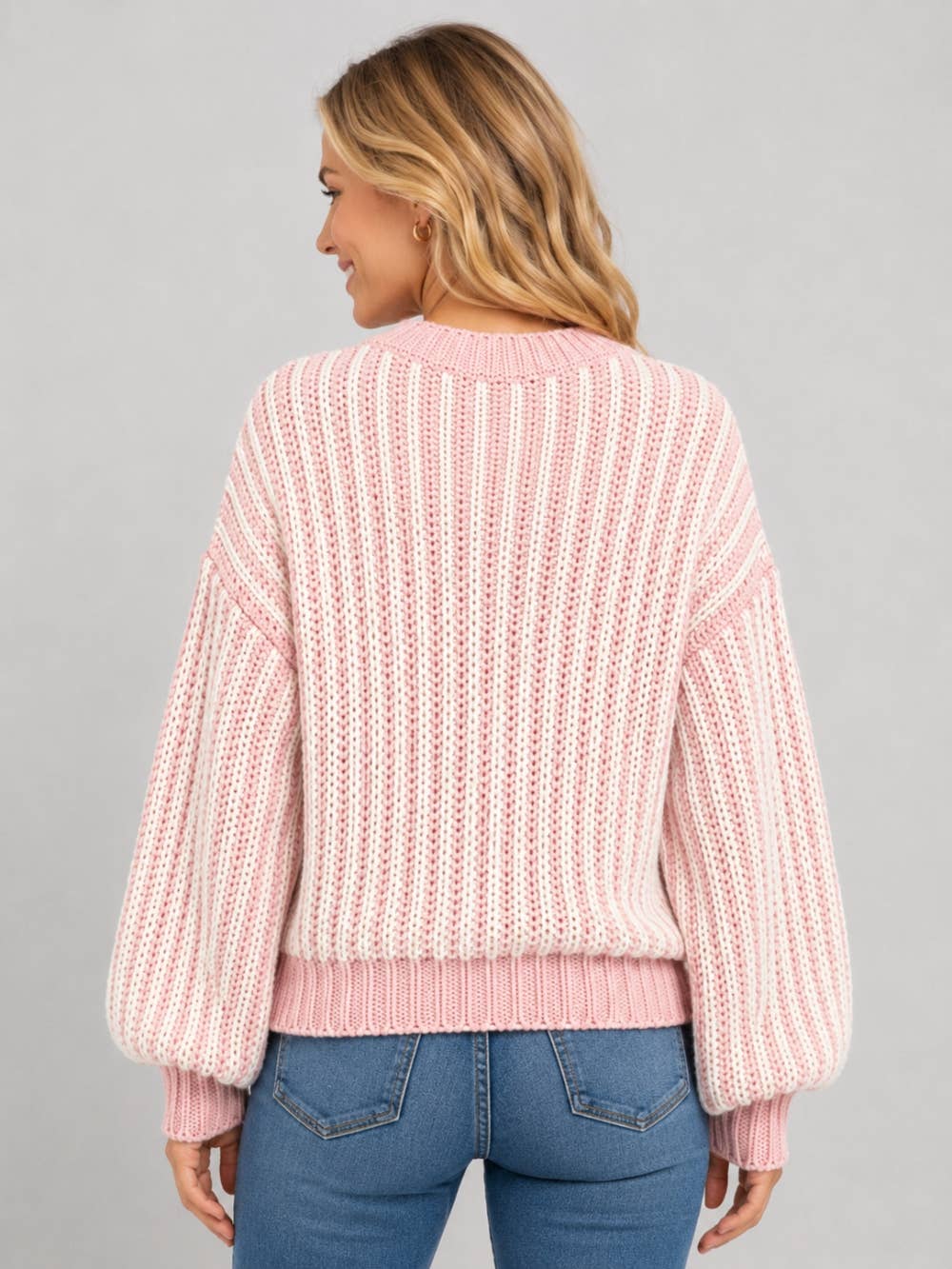 Pink/Cream Stripe Drop Shpulder Sweater