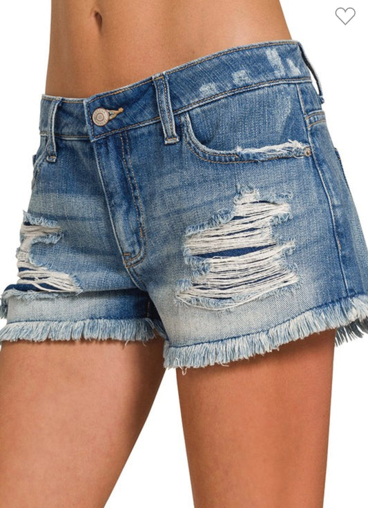 Zenana distressed denim shorts