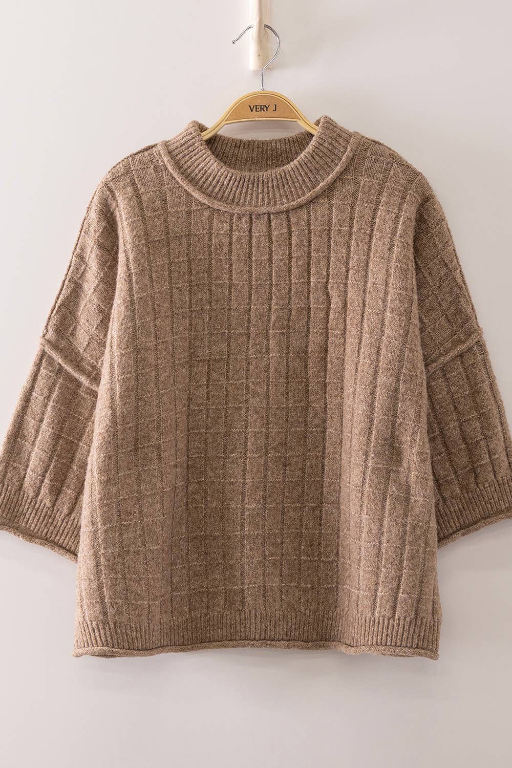 12W3734N-Cropped Length Ribbed Knit Sweater: OATMEAL / S-M-L/2-2-2