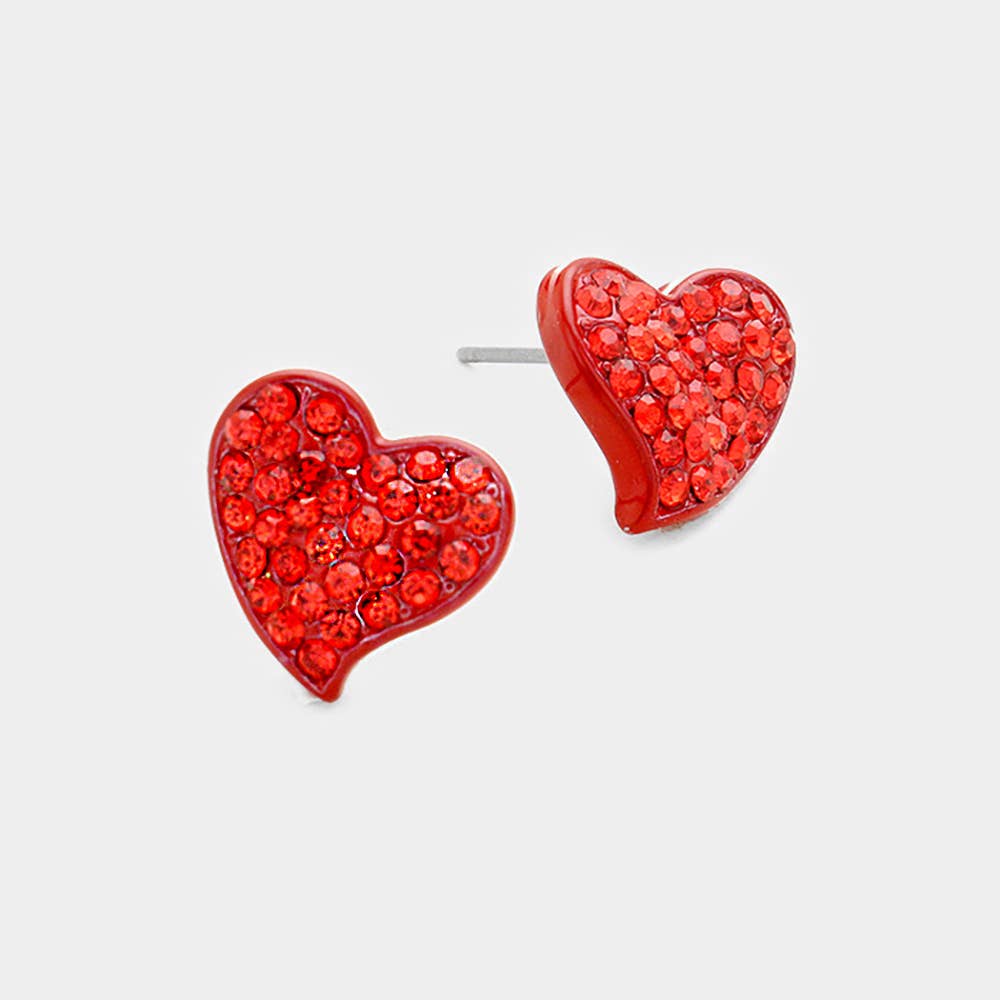 Crystal Rhinestone Pave Heart Stud