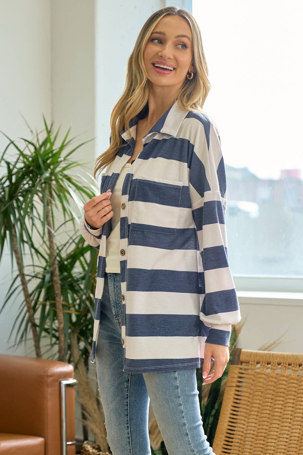 French Terry Navy Stripe Shacket