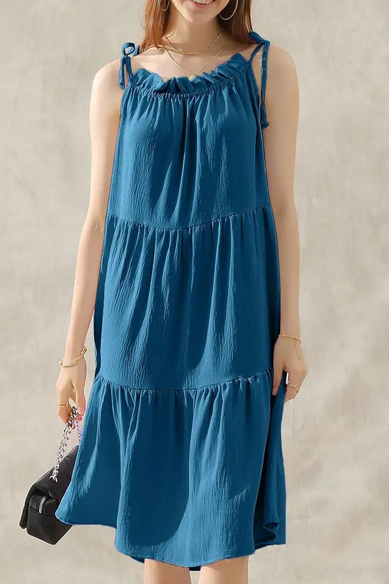Women’s Floral Dress with Bow Ruffle Shoulder