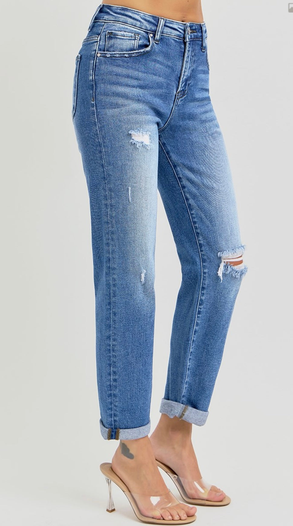 PLUS RISEN HIGH RISE CROP GIRLFRIEND ROLL UP JEANS