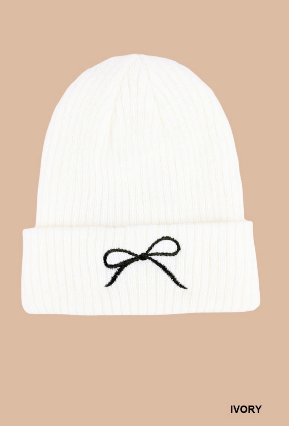 COQUETTE BOW EMBROIDERED KNITTED BEANIE