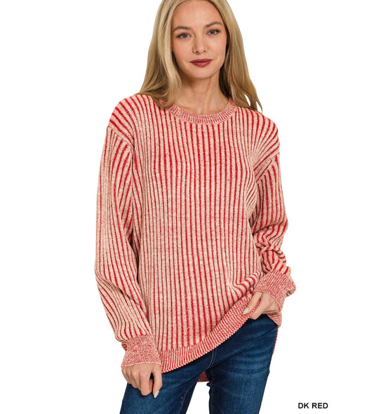 CURVED HEM TWO-TONE SWEATER