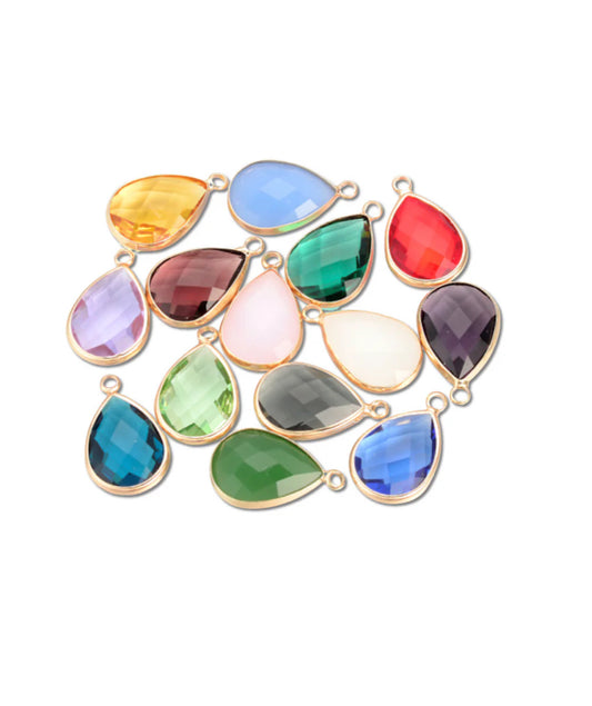 TCB Gold Framed Large Teardrop Glass Charm - Assorted