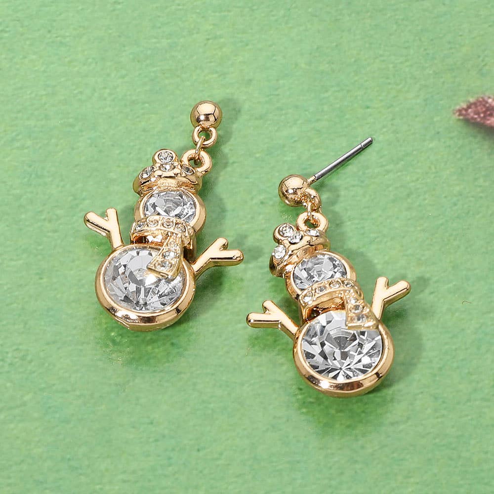 Crystal Snowman Charm Drop Dangle Earrings: AB,Clear