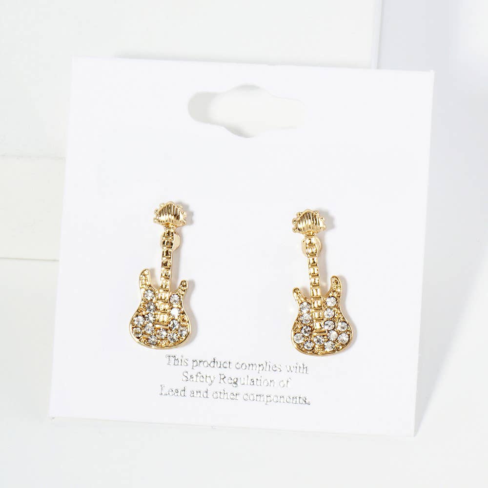 Crystal Stone Paved Guitar Stud Earrings
