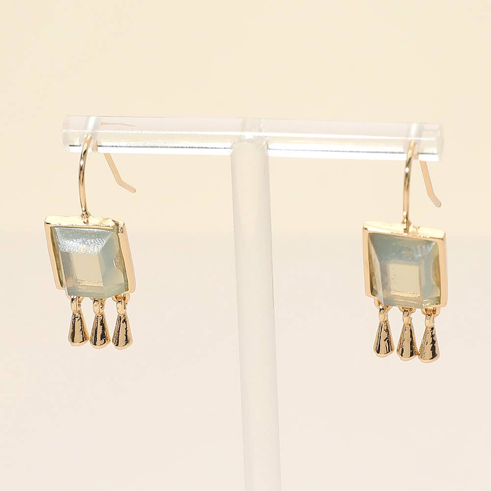 Rectangular Stone Fringe Drop Dangle Earrings