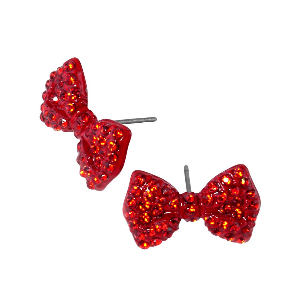 Crystal Rhinestone Bow Stud Earrings: Light,Siam