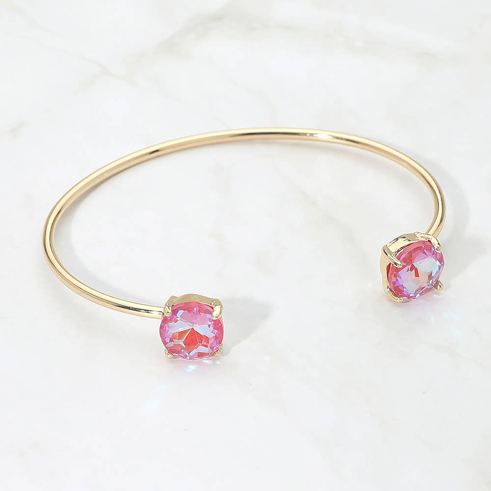Faceted Round Stone Cluster Tip Cuff Bracelet