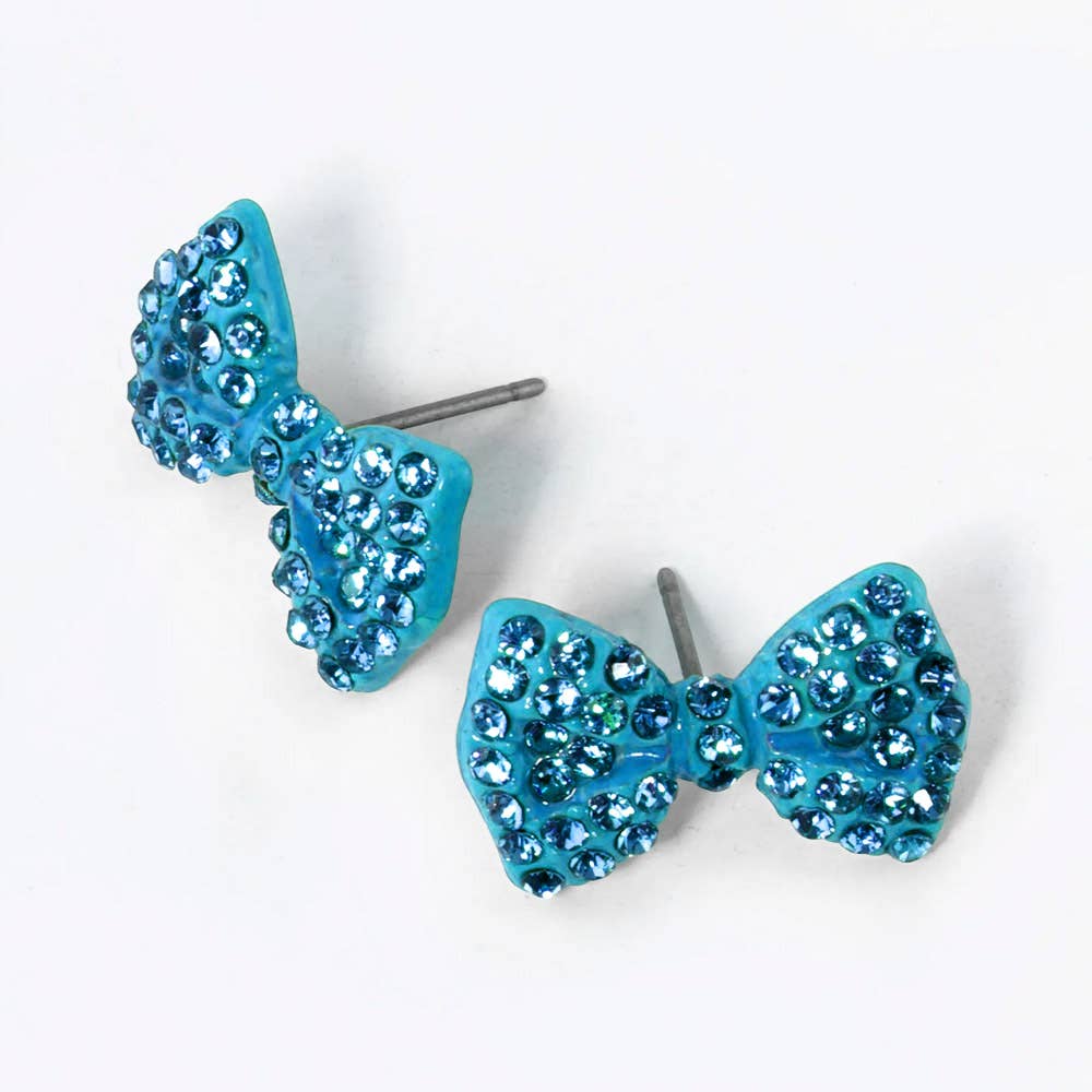 Crystal Rhinestone Bow Stud Earrings: Peridot