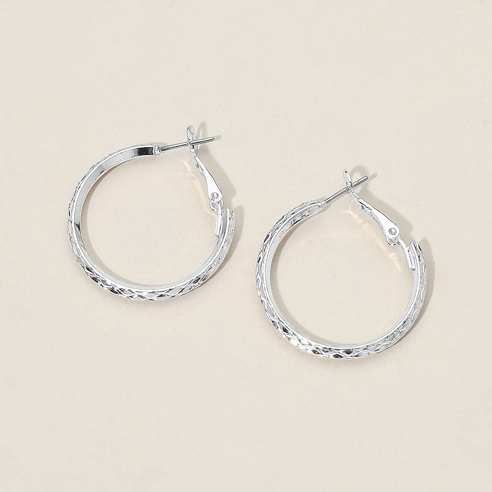 Gold Dipped Textured Hoop Earrings: Rhodium