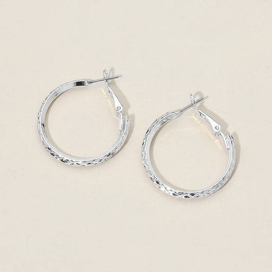 Gold Dipped Textured Hoop Earrings: Rhodium
