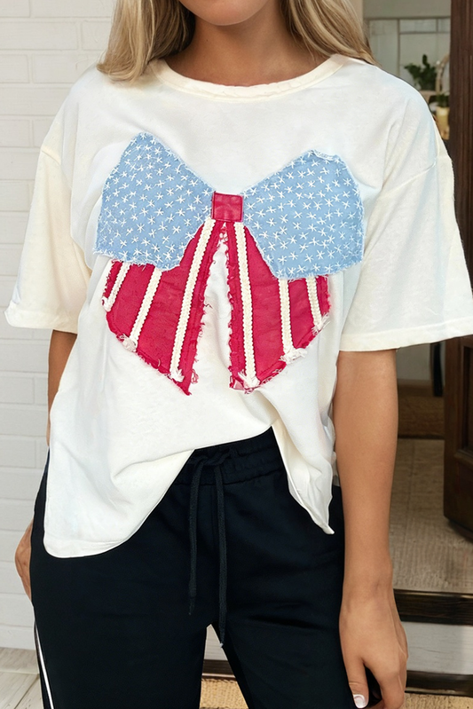 MDB Collection Loose Vintage Flag Bow Patched T Shirt