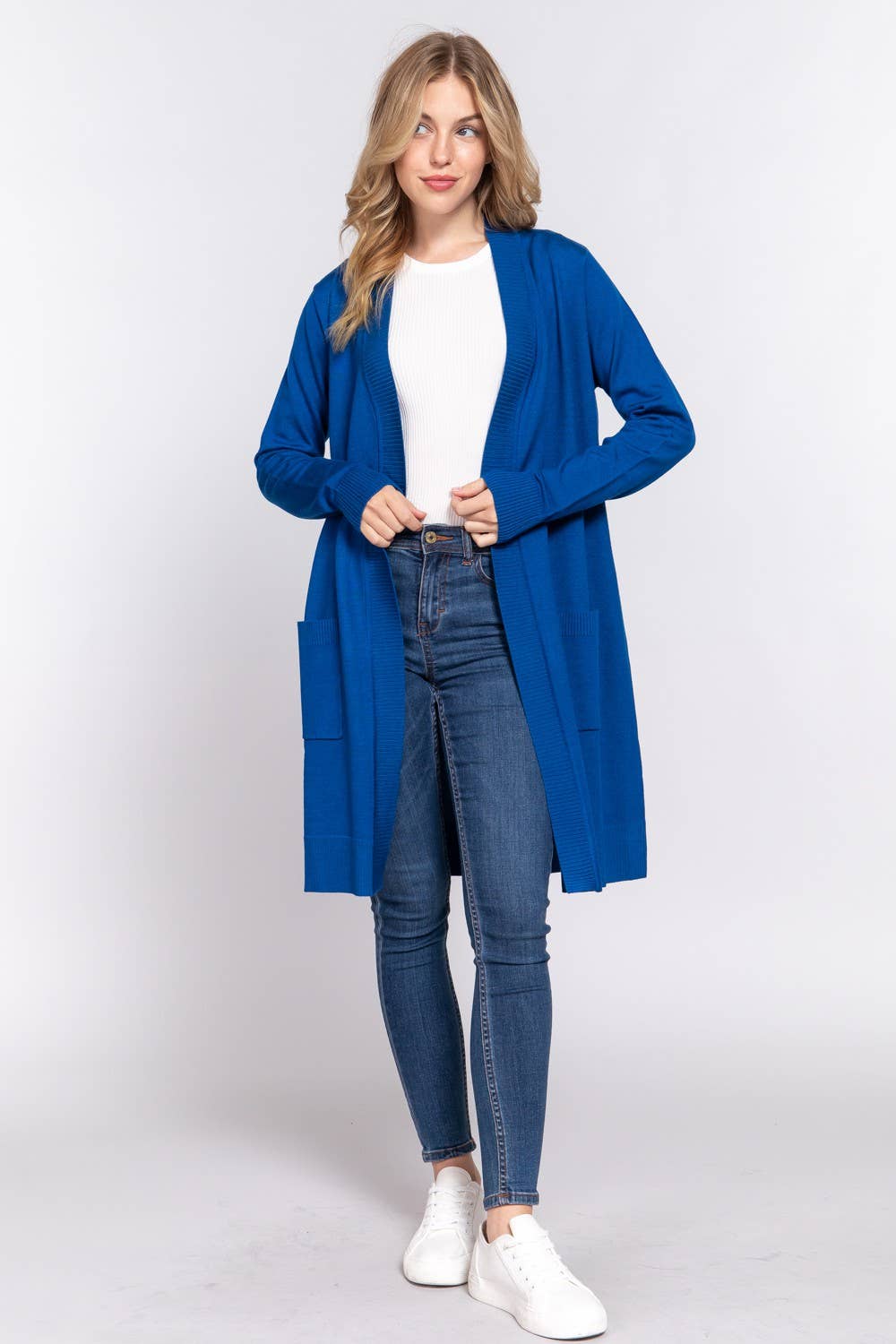 Rib Banded Open Sweater Cardigan
