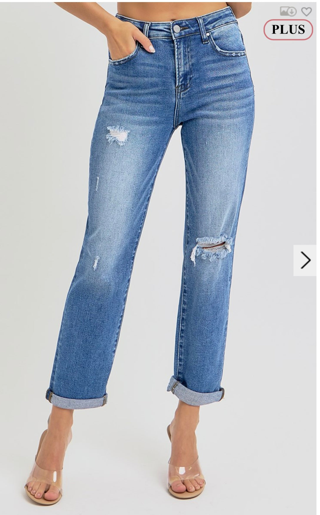 PLUS RISEN HIGH RISE CROP GIRLFRIEND ROLL UP JEANS