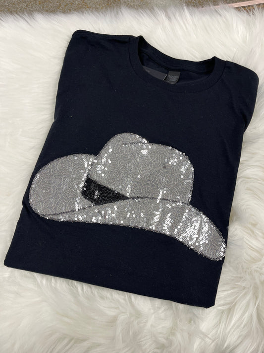 Cowboy Hat Sequin Tee Black