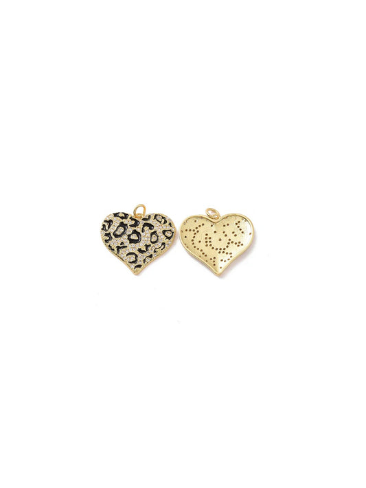 TCB Gold and Black Paved Leopard Heart Charm