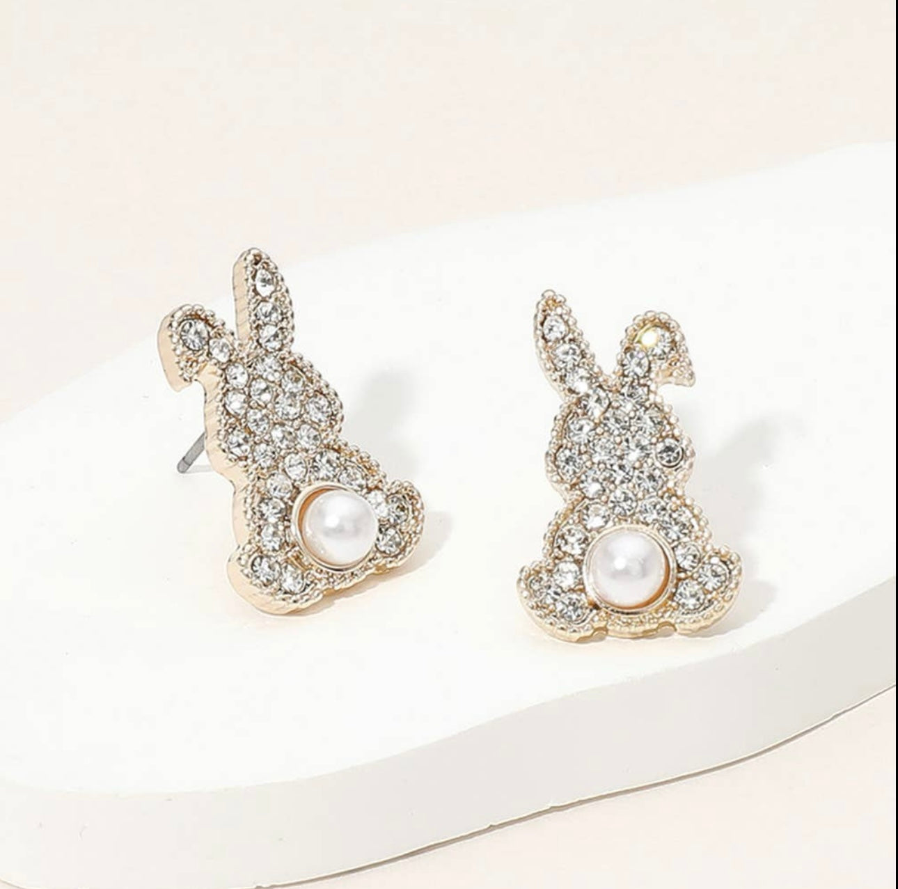 Pearl Pointed Stone Paved Bunny Stud Earrings