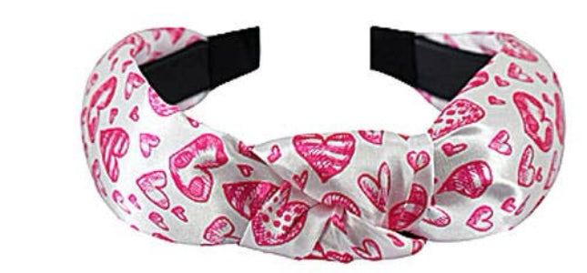 Love Heart Printed Knot Satin Headbands