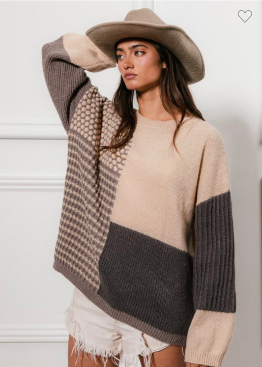 Mixed Patterns Block Sweater