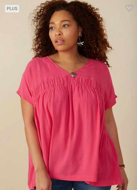 Plus V Neck Elastic Dolman Sleeve Top